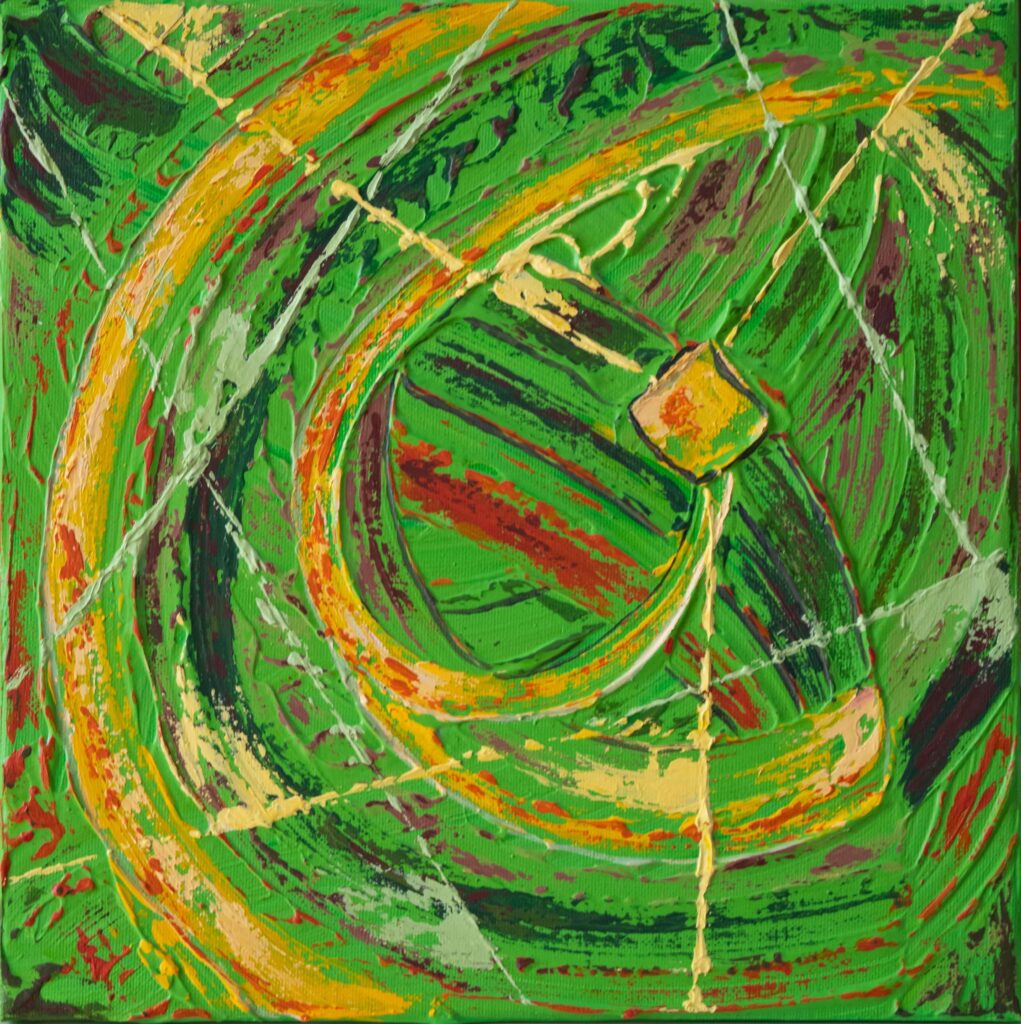 Love in the Sunflower Field, abstract Arabic calligraphy artwork from the Sunflower series by Wawi Abdel Kader