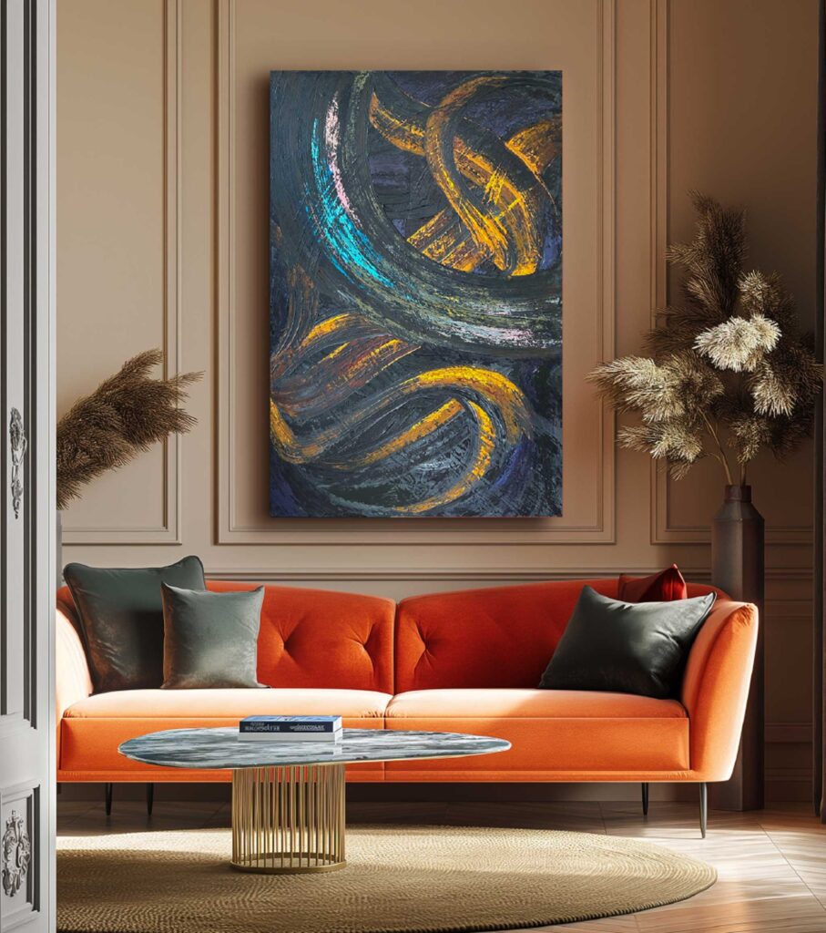 Inner World, abstract Arabic calligraphy painting in acrylic on canvas by Wawi Abdel Kader, view 2