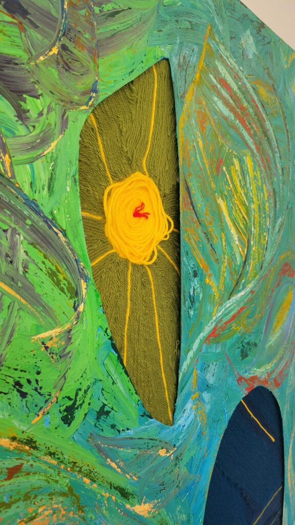 Beyond the Naked Eye, abstract Arabic calligraphy painting in mixed media on canvas by Wawi Abdel Kader, view 2