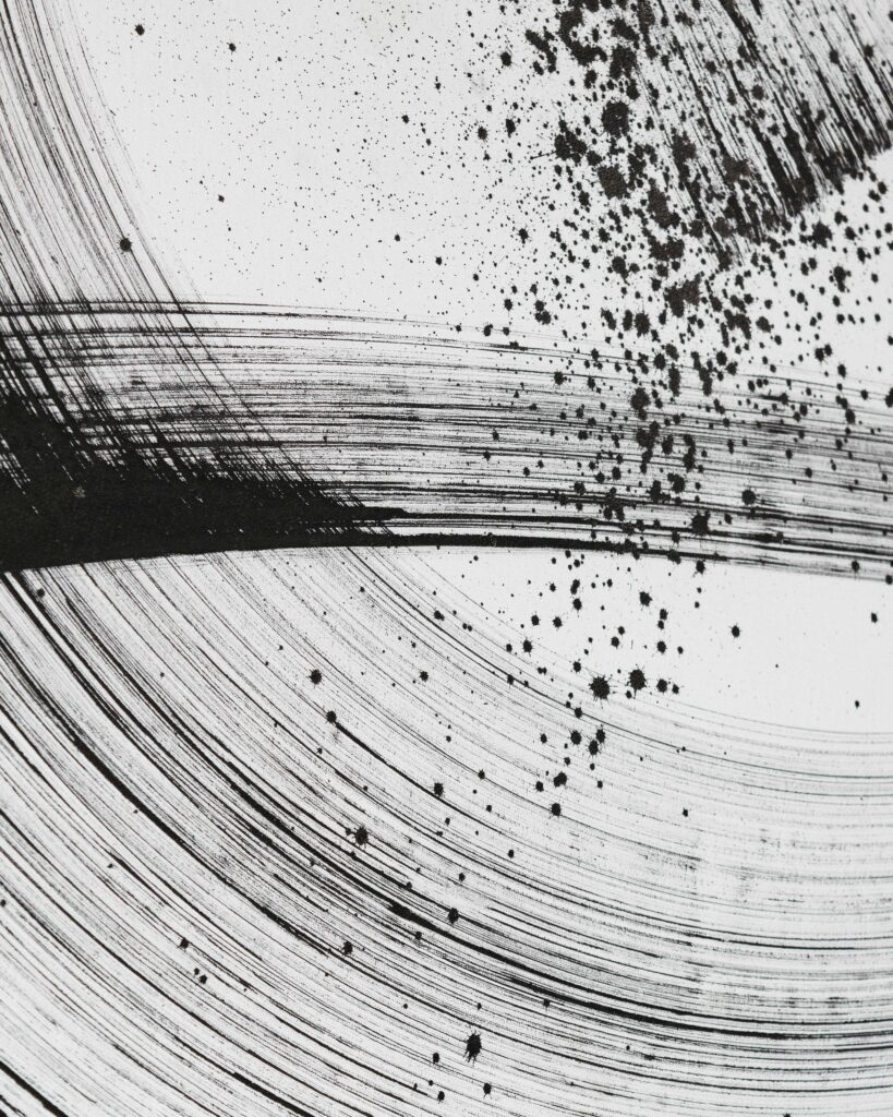 Floating State, large abstract Arabic calligraphy painting in ink on canvas by Wawi Abdel Kader, view 5